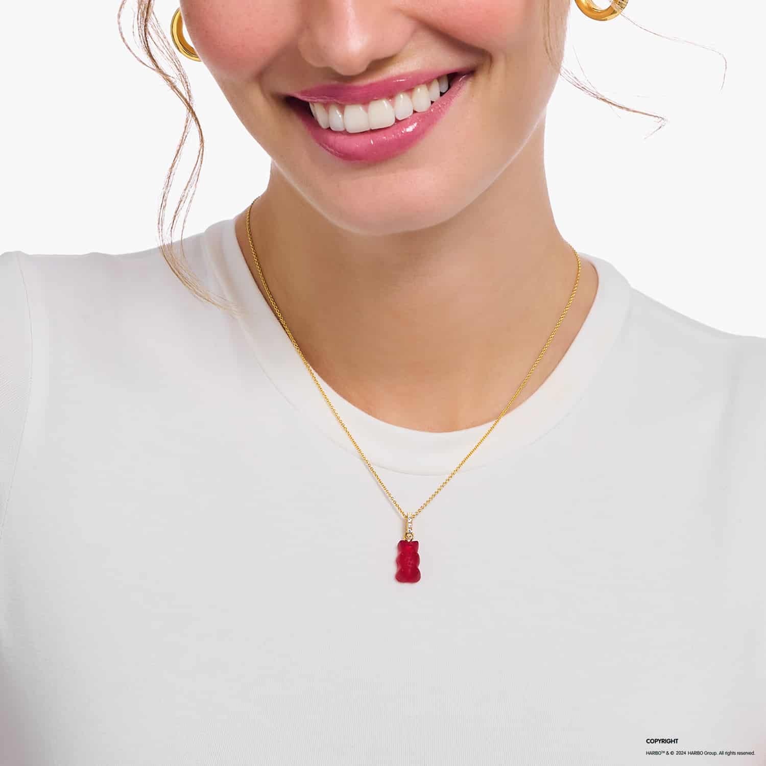 Gold Necklace Strawberry Red Goldbear and Zirconia - Image 2