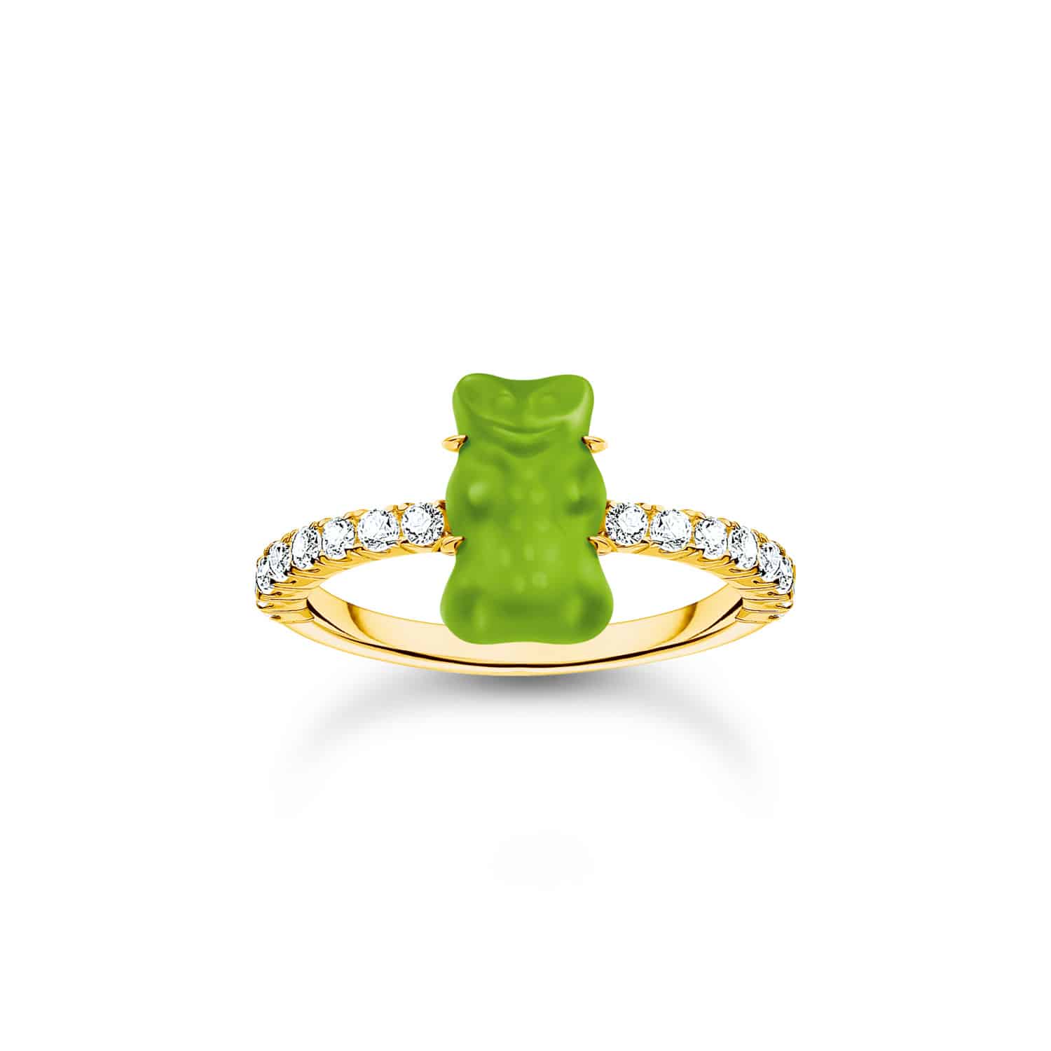 Gold Ring with Apple Green Mini Goldbear Size 54