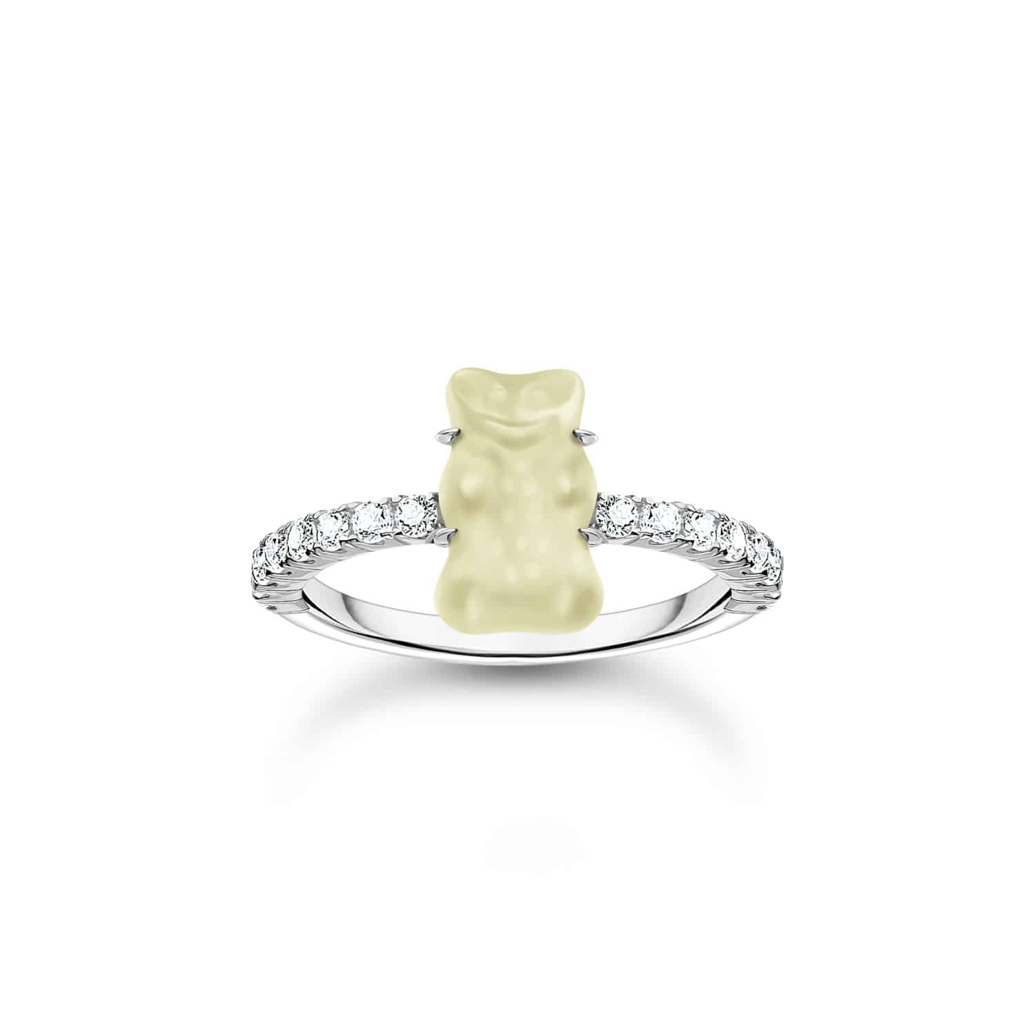 Silver Ring with Pineapple White Mini Goldbear Size 54
