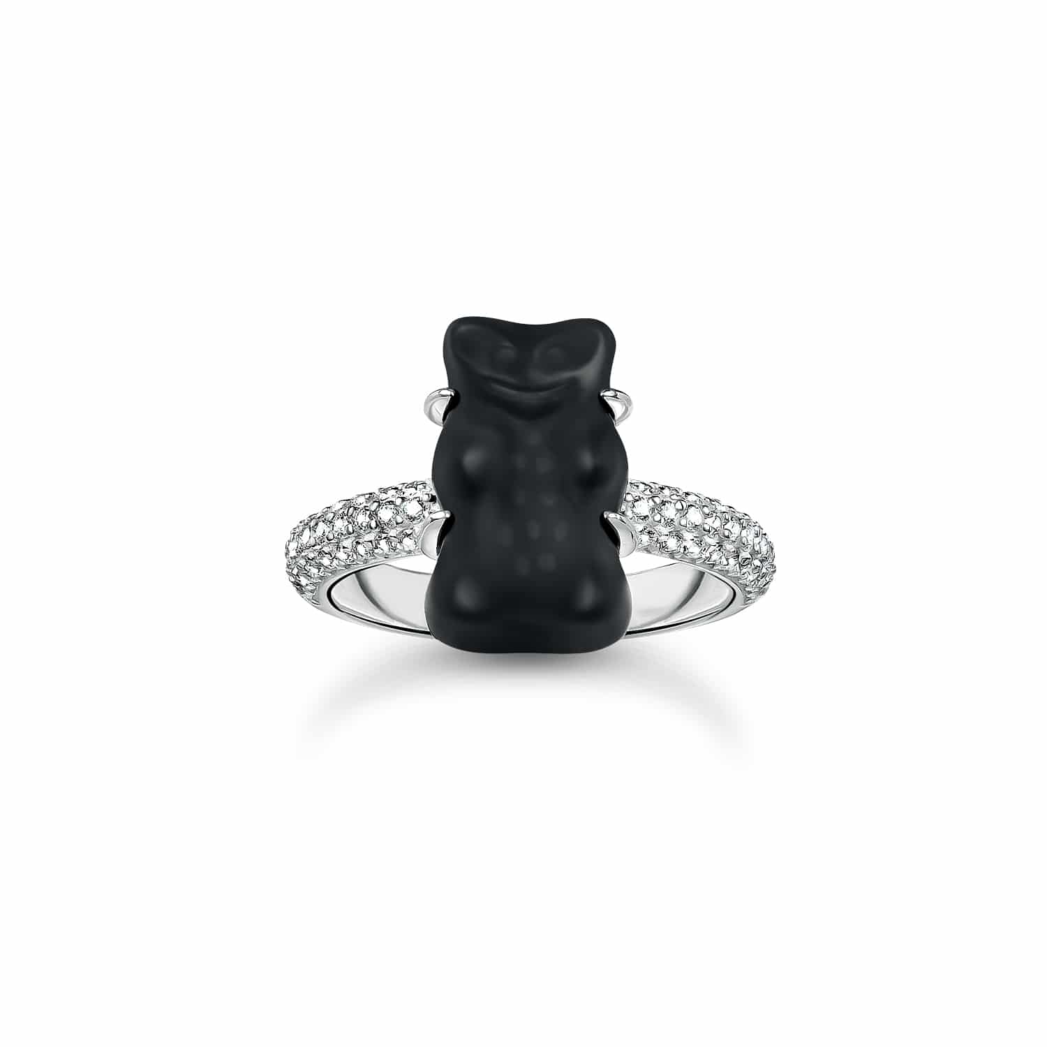 Silver Ring with Black Mini Goldbear Size 54