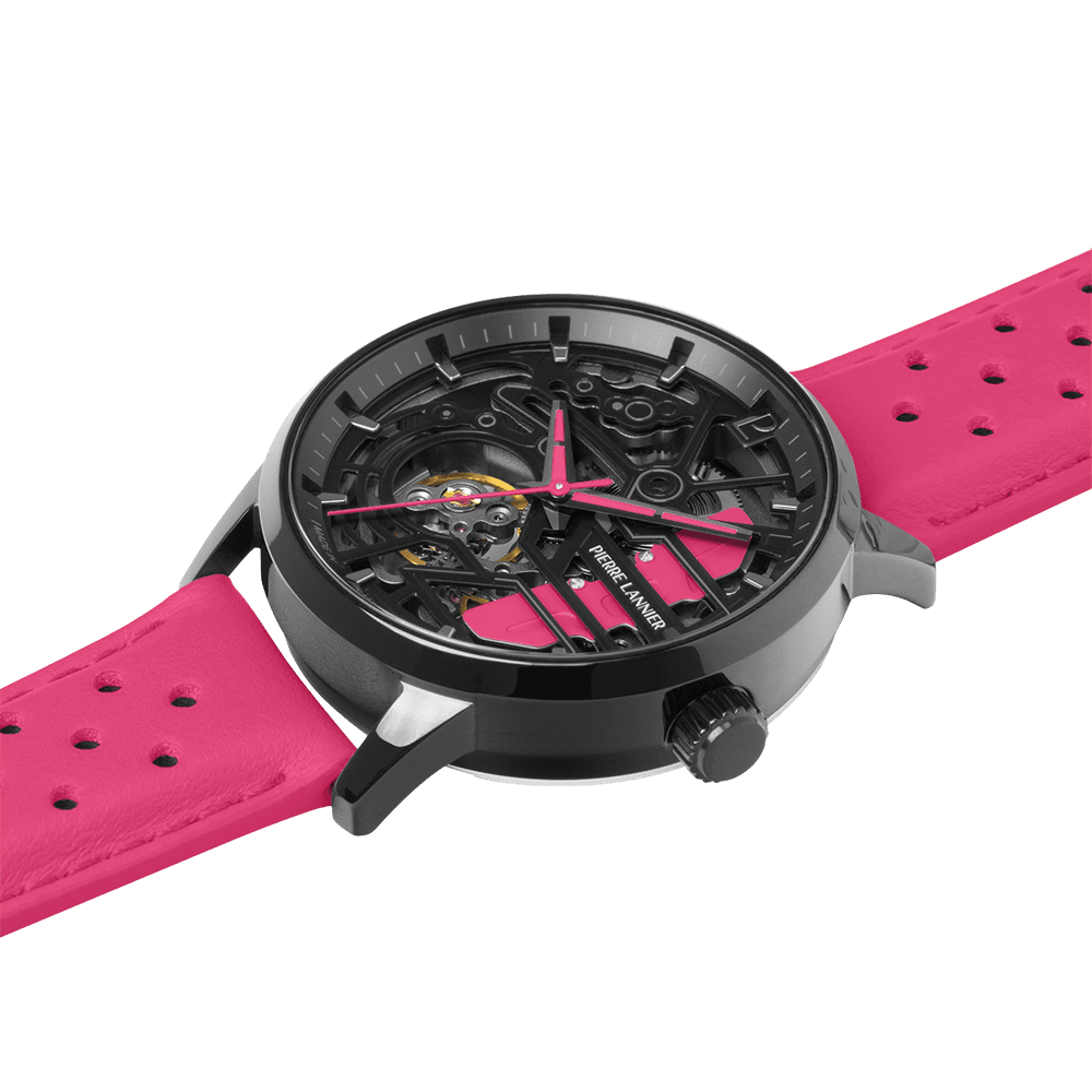 Caliper with black dial and fuschia pink leather strap -145G895 - Image 2