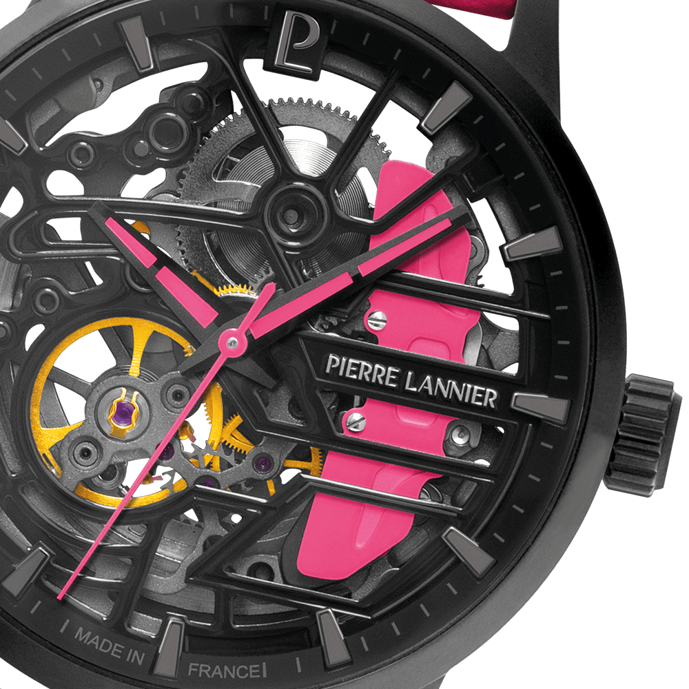 Caliper with black dial and fuschia pink leather strap -145G895 - Image 3