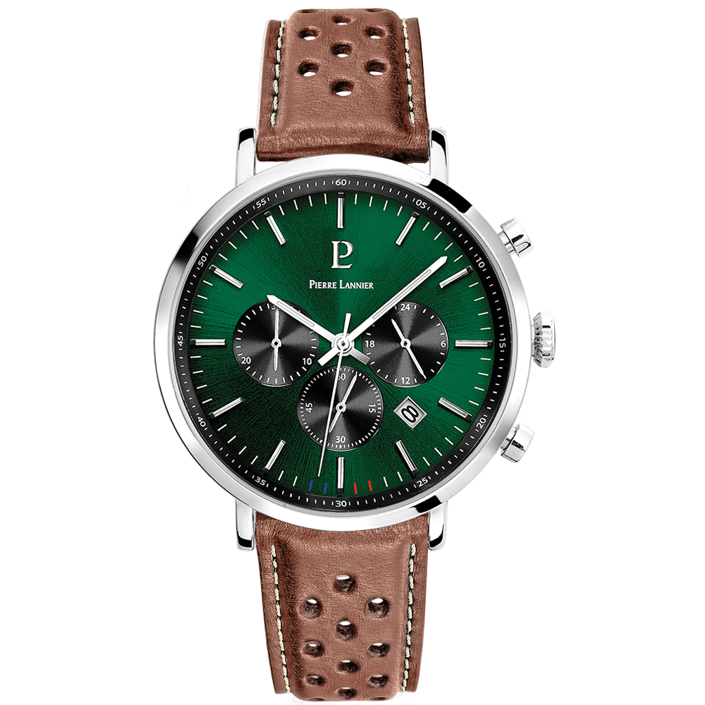 Baron with green dial and brown perforated leather strap - 219G164