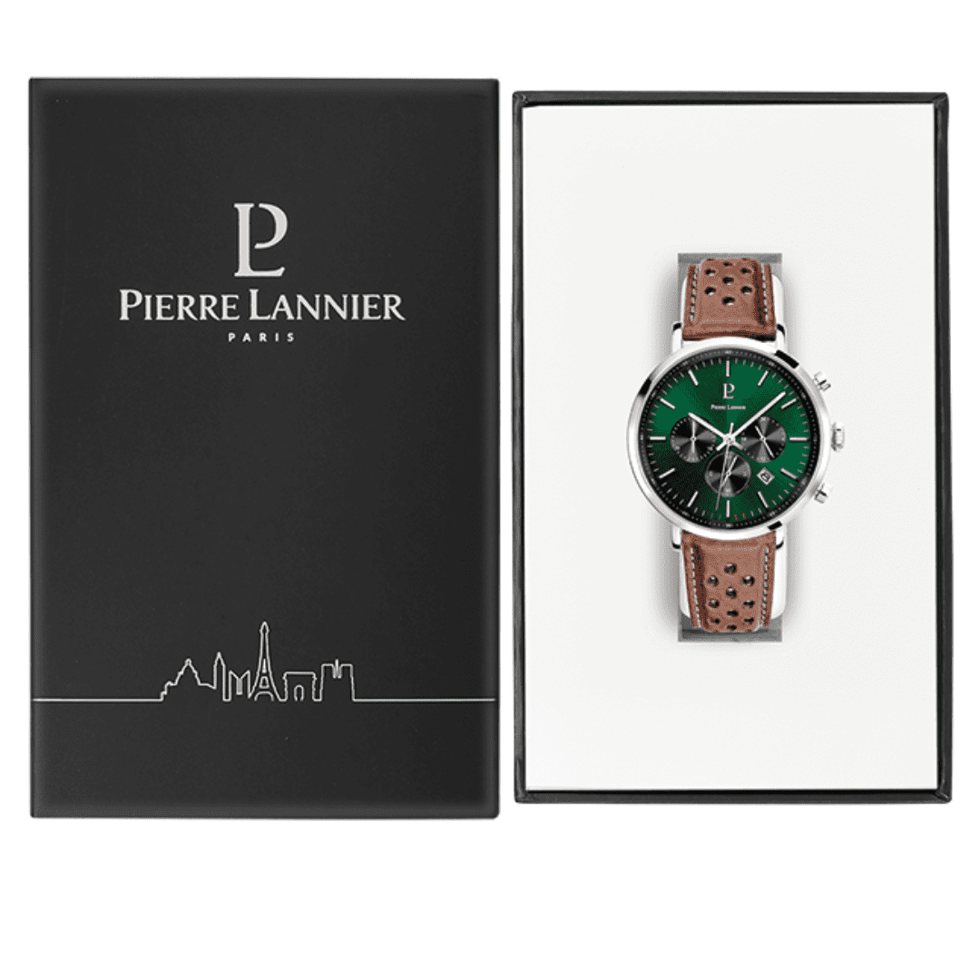Baron with green dial and brown perforated leather strap - 219G164 - Image 5