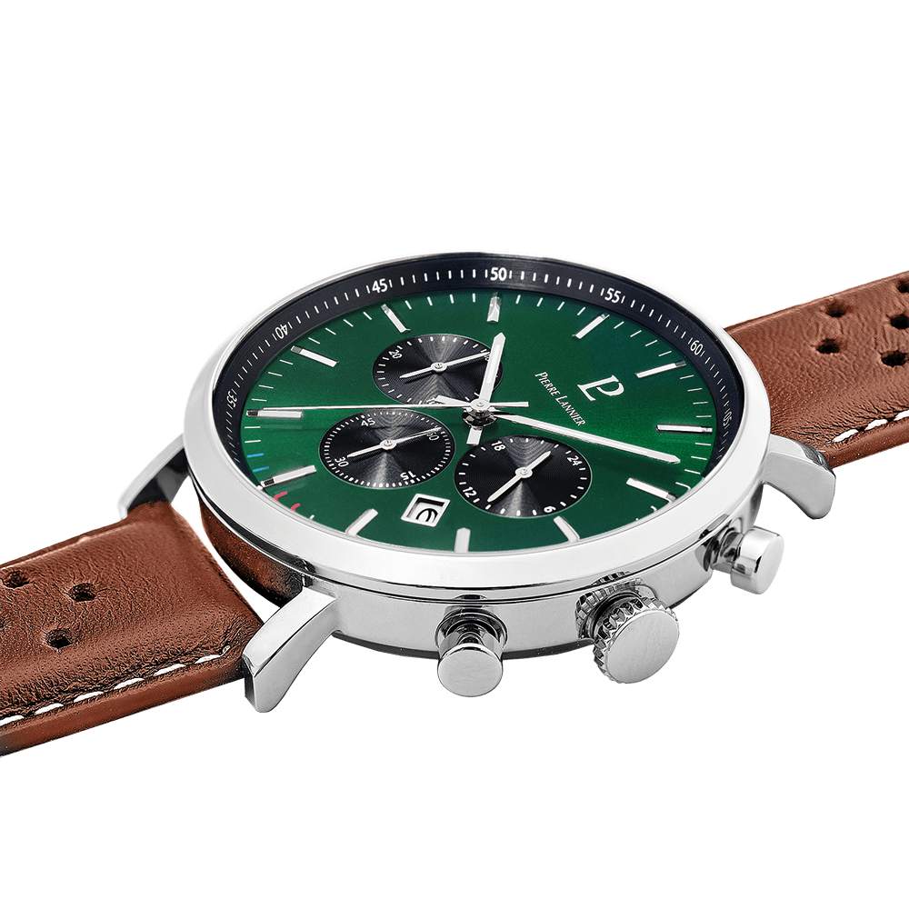 Baron with green dial and brown perforated leather strap - 219G164 - Image 2