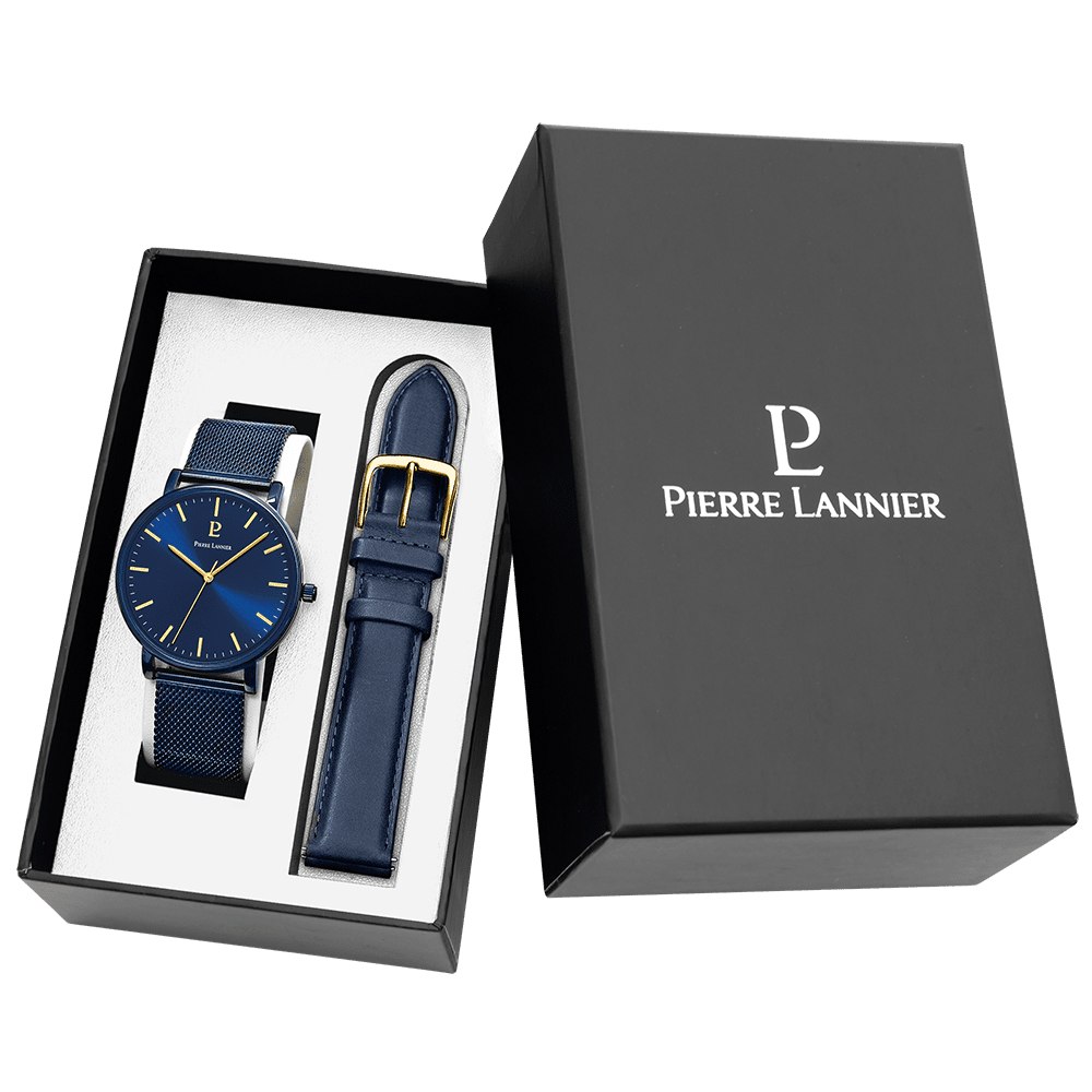 Men Set Essential Blue Dial with Blue Leather Strap - 388C466