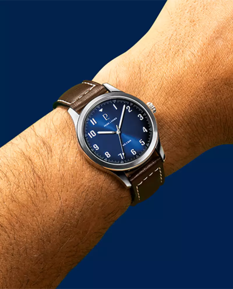 Men Watch AVIATEUR Blue Dial Brown Leather 20 MM Strap - Image 2