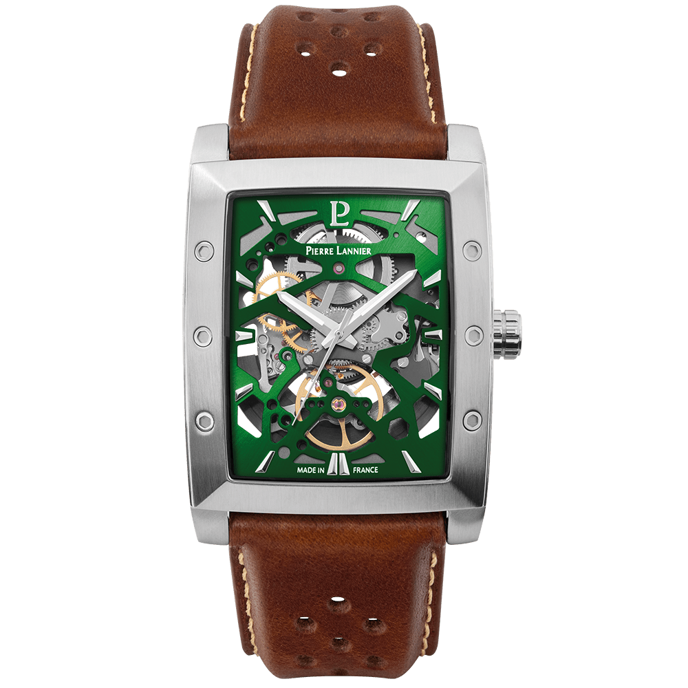 Pierre Lannier Men's Hector Watch Green Dial with Brown Leather Strap 342A174