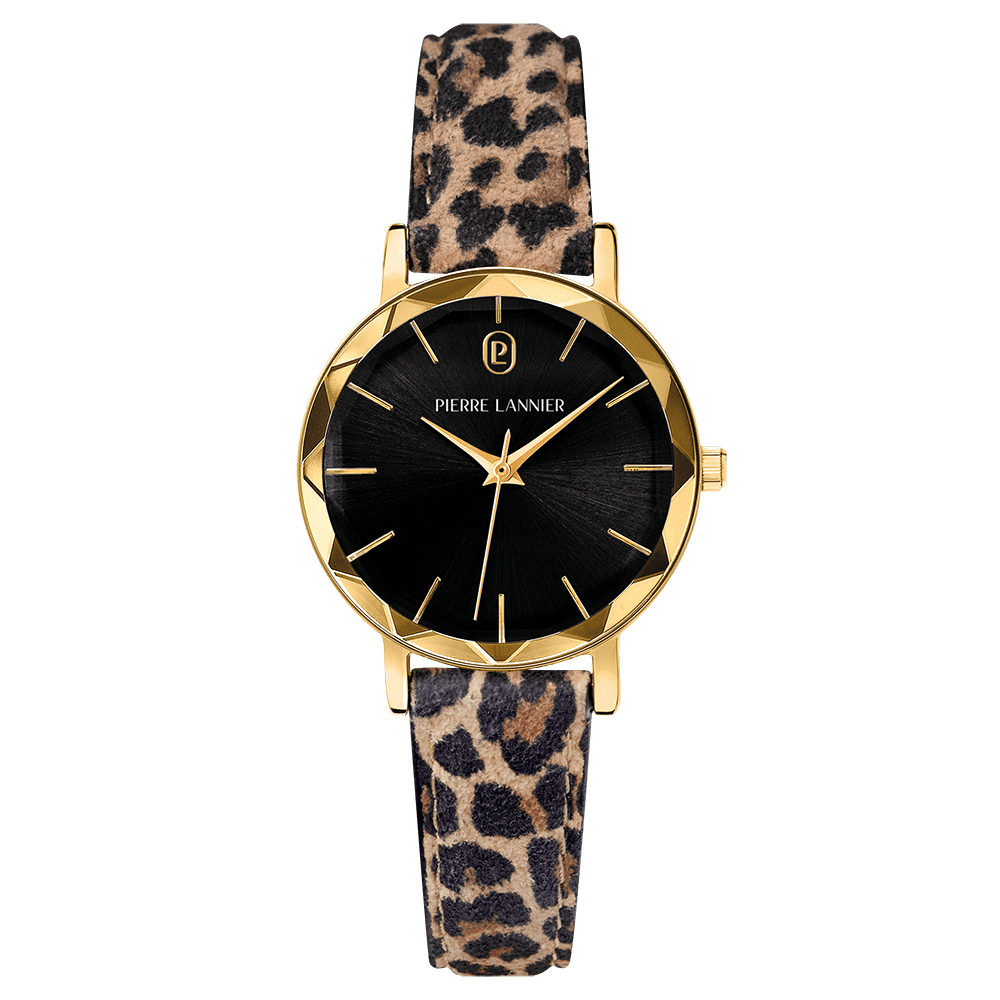 Pierre Lannier Multiples Women's Watch, Black Dial, Leopard Leather Strap 010P539