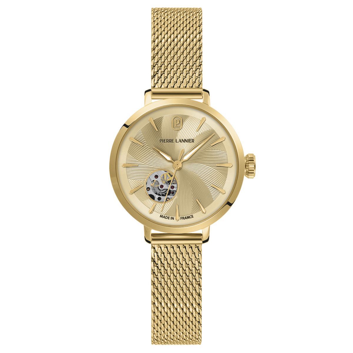 Pierre Lannier Soline Women's Automatic Watch, Gold Dial, Gold Mesh Strap 139L542