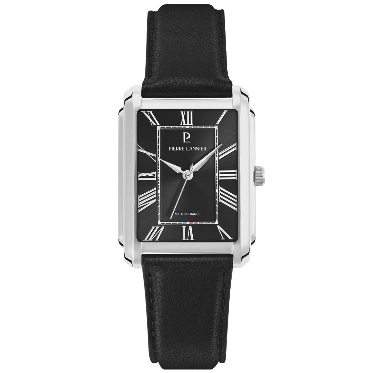 Pierre Lannier Empire Men's Quartz Watch, Silver, Black Dial, Black Leather Strap 212G133