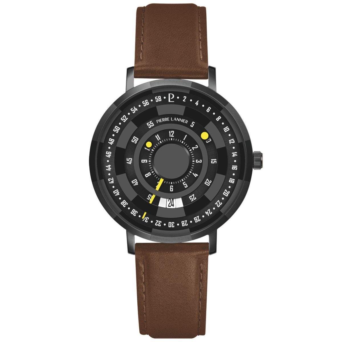 Pierre Lannier Blackjack Men's Quartz Watch, Black Dial, Brown Leather Strap 254D434