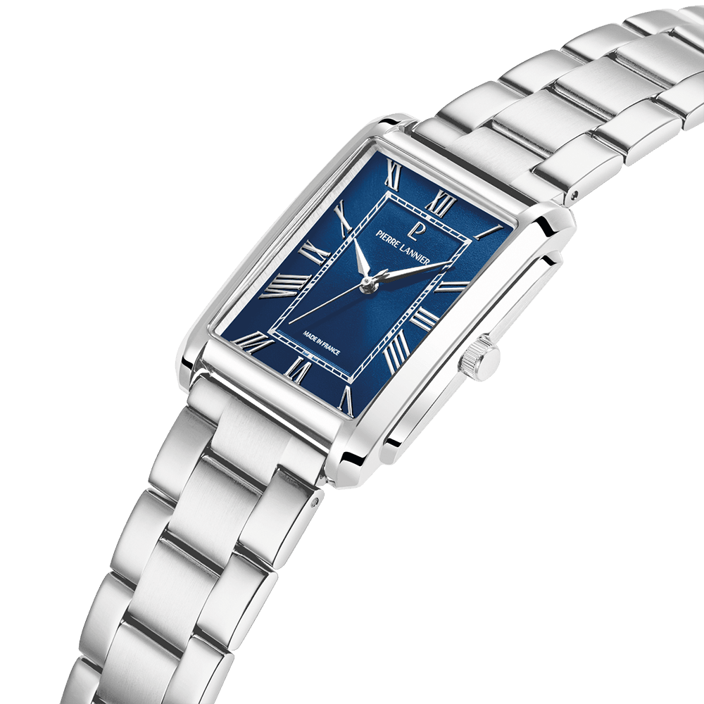 Pierre Lannier Empire Men's Quartz Watch, Blue Dial, Silver Steel Strap 213F161 - Image 2