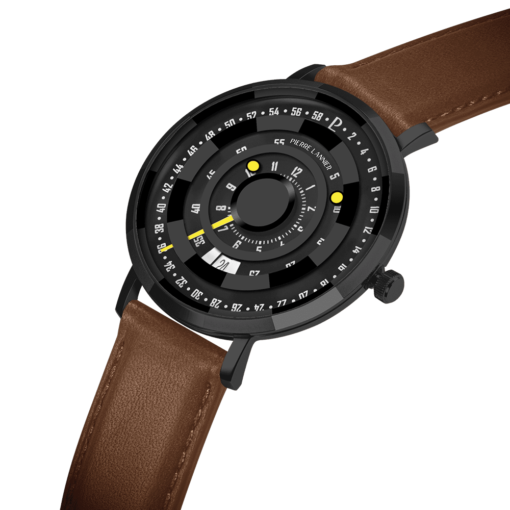 Pierre Lannier Blackjack Men's Quartz Watch, Black Dial, Brown Leather Strap 254D434 - Image 2