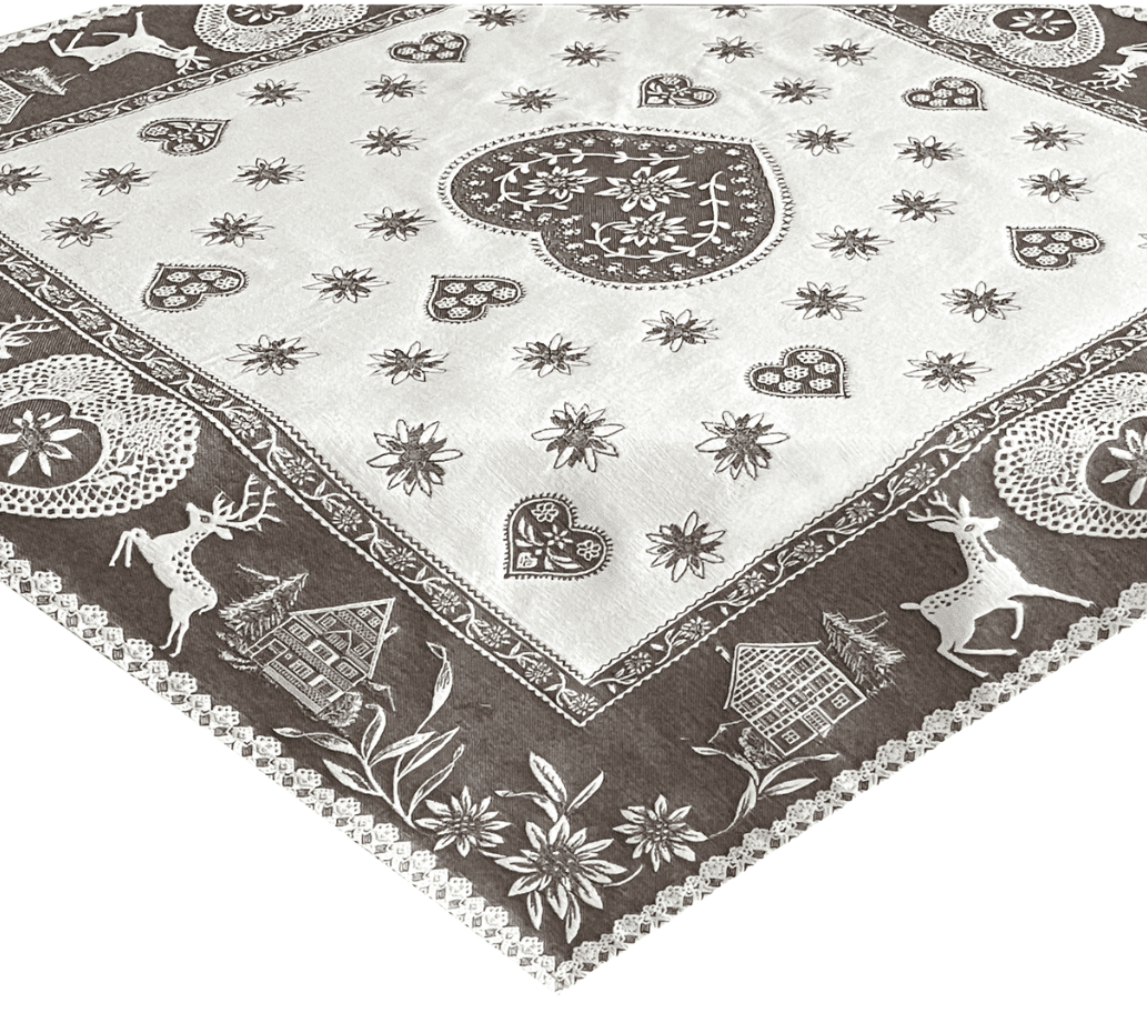 Bobbin Hearts and Eidelweiss Table Cloth 97cm x 97cm