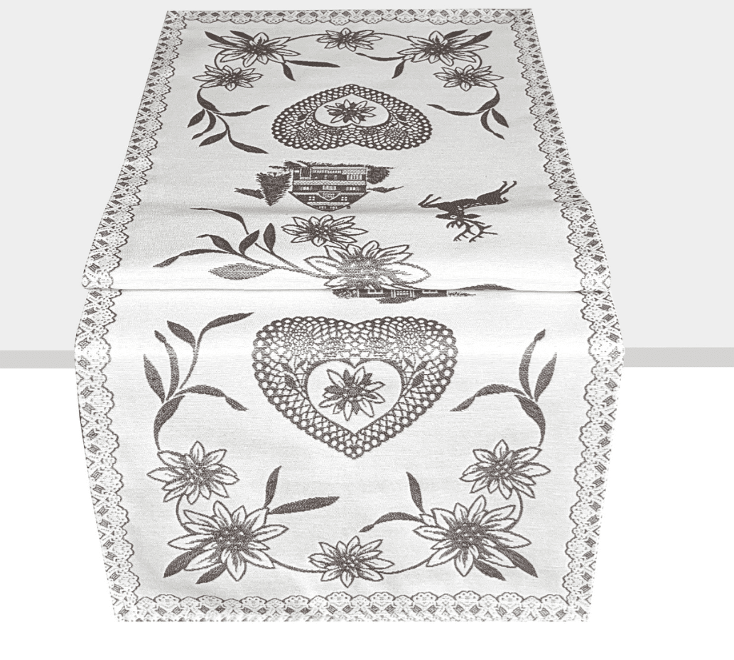 Bobbin Hearts and Eidelweiss Runner 35cm x 97cm
