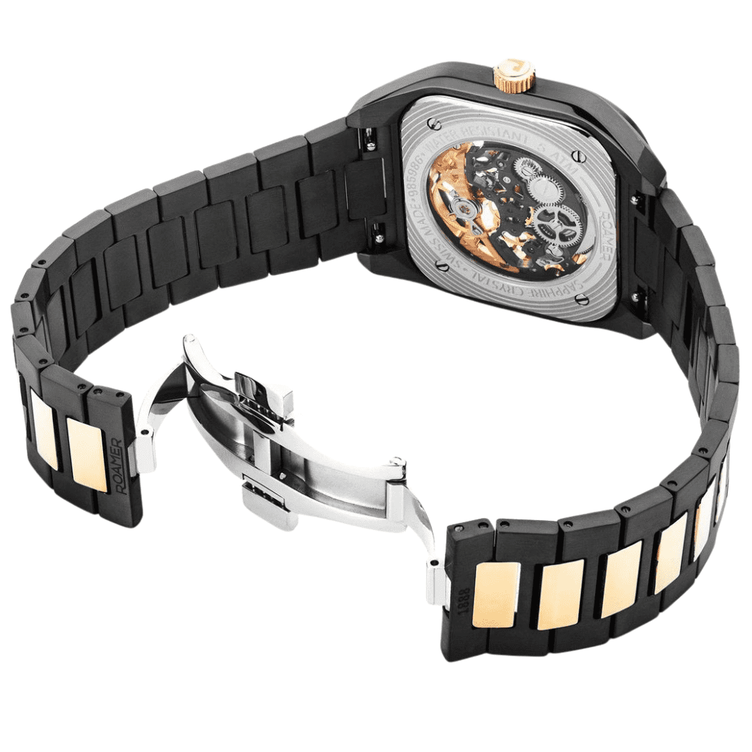 Roamer Mechano mens skeleton watch Black and Gold 985986 45 85 20 - Image 4