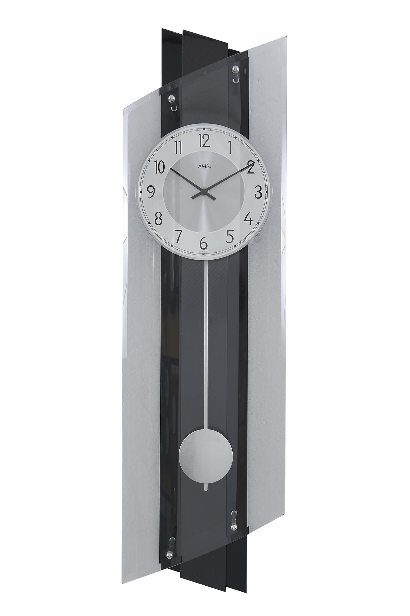 Carbon Finish Glass Pendulum Wall Clock W5220Q