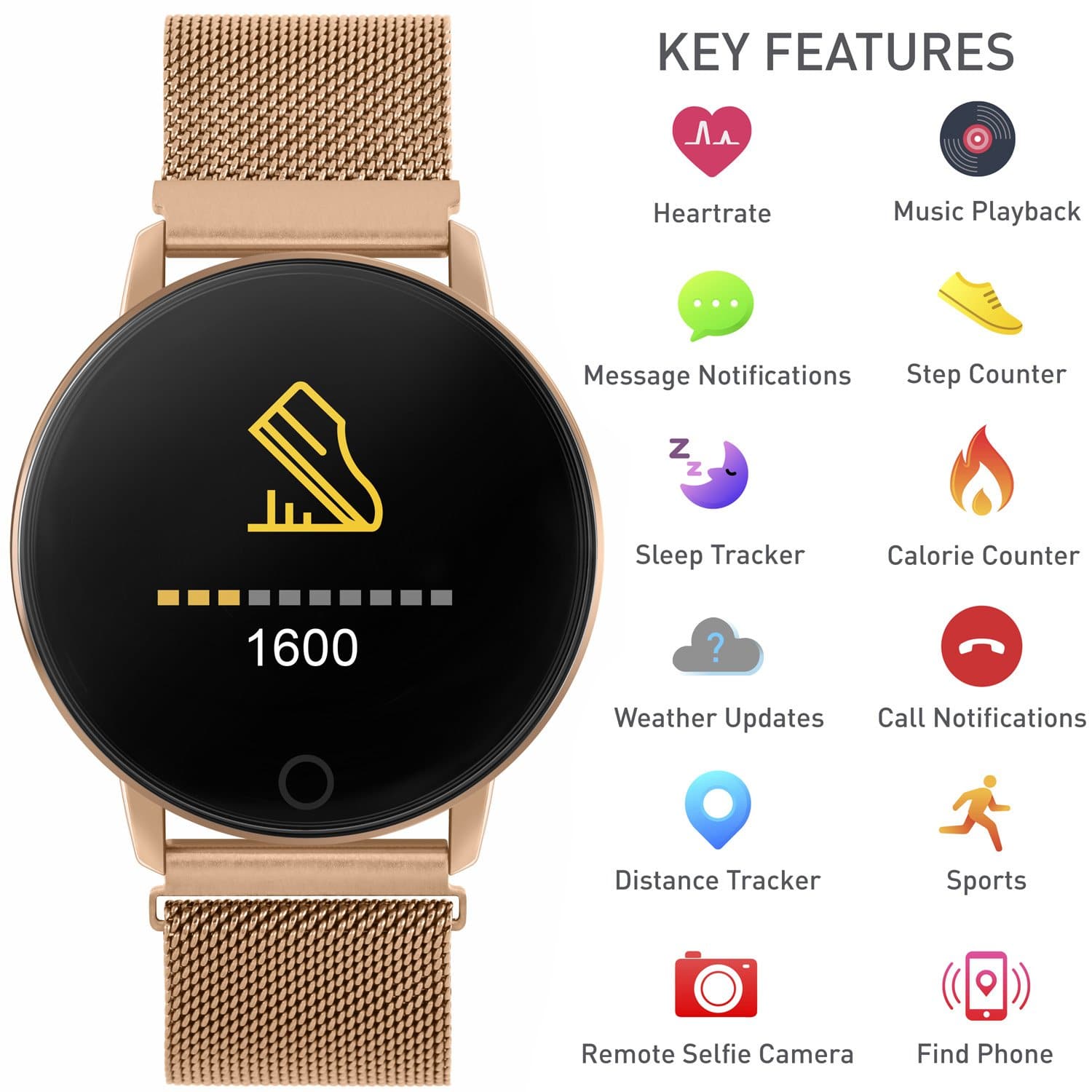 Reflex Active Smart Watch Rose-Gold Mesh Strap - RA05-4016 - Image 2