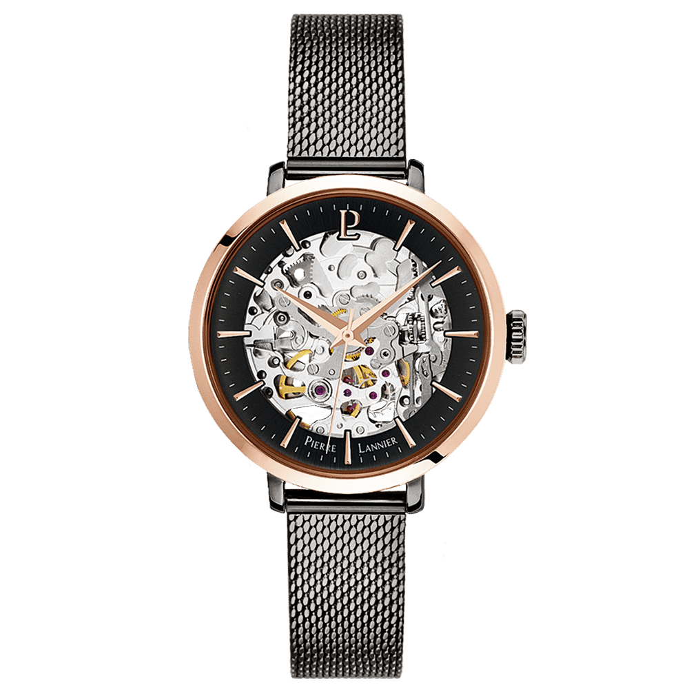 Automatic Skeleton with black dial and grey mesh strap - 314C988