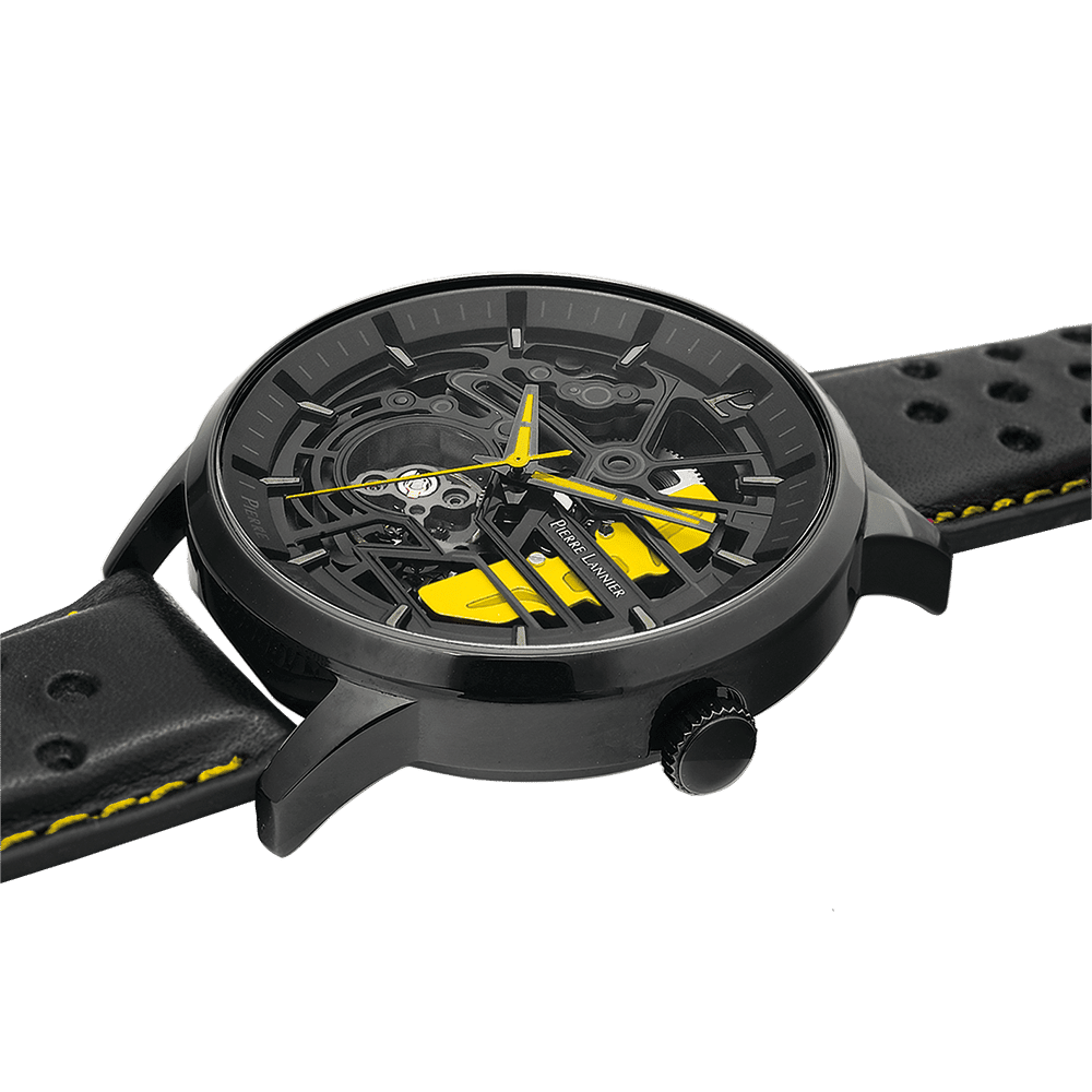 Caliper with black and yellow dial and leather strap - 338A443 - Image 2