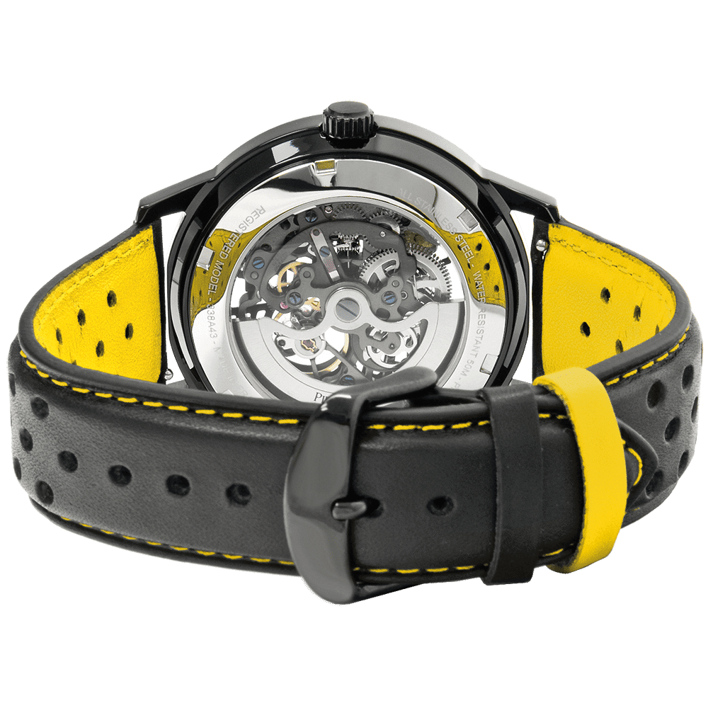 Caliper with black and yellow dial and leather strap - 338A443 - Image 4