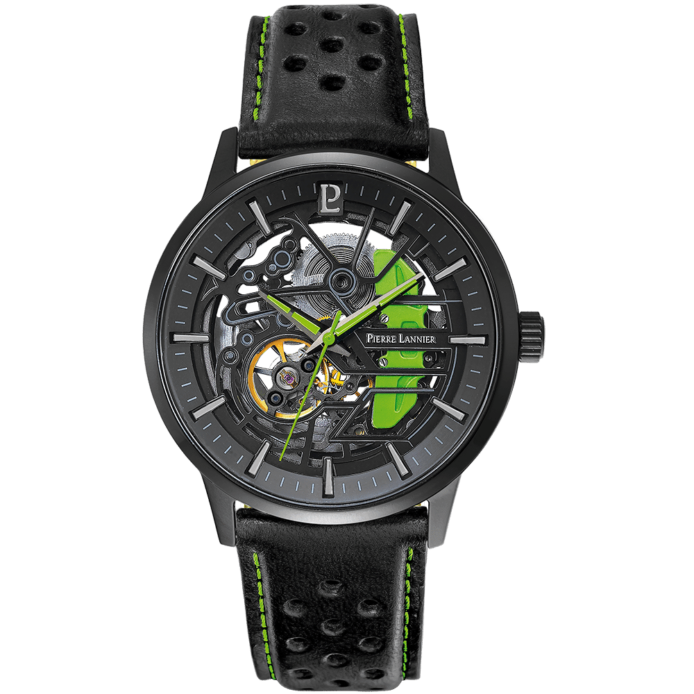 Caliper with black and green dial and leather strap - 341A477