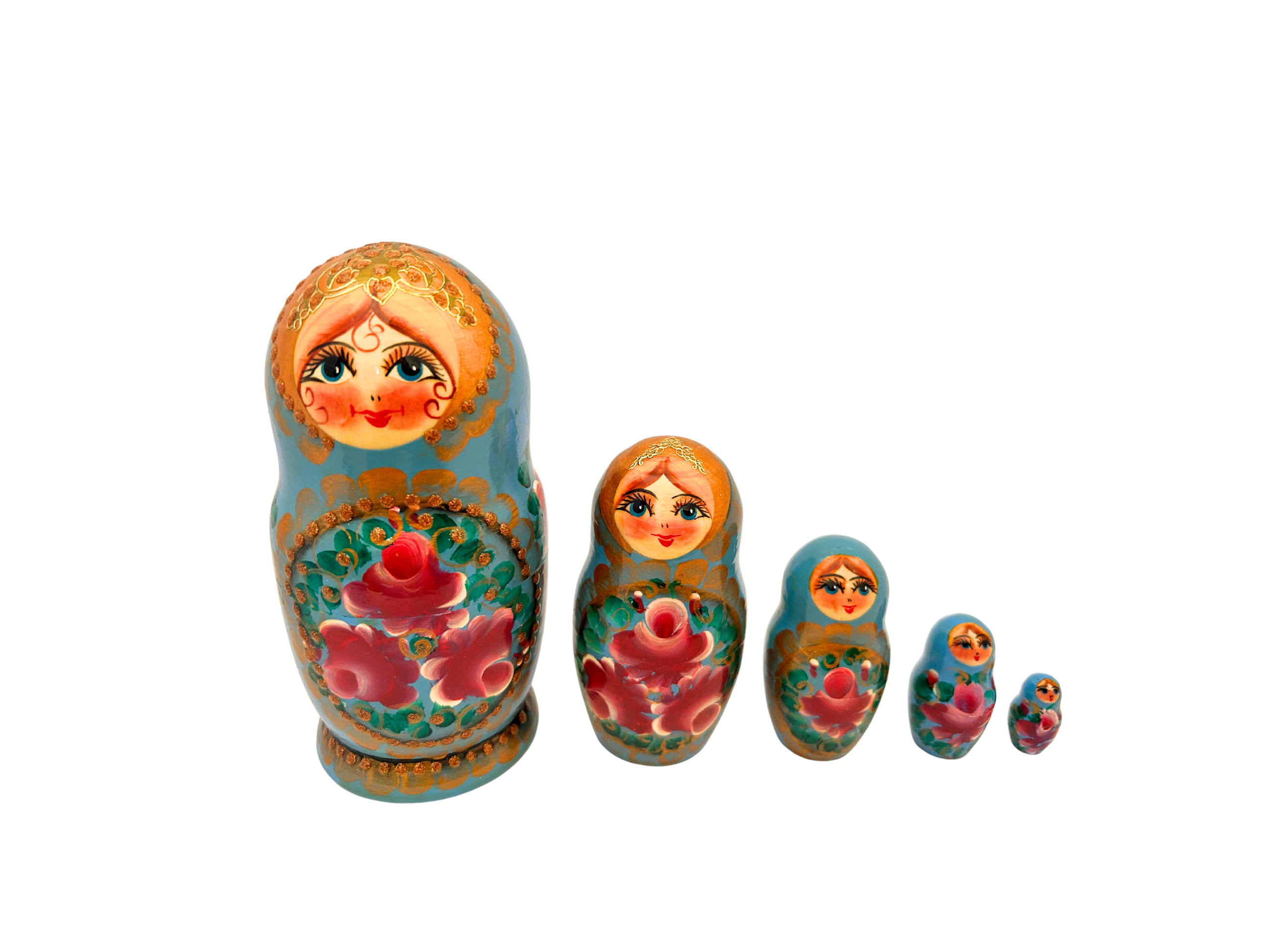 Artistic floral blue with gold crown ( 5 set med 15cm)
