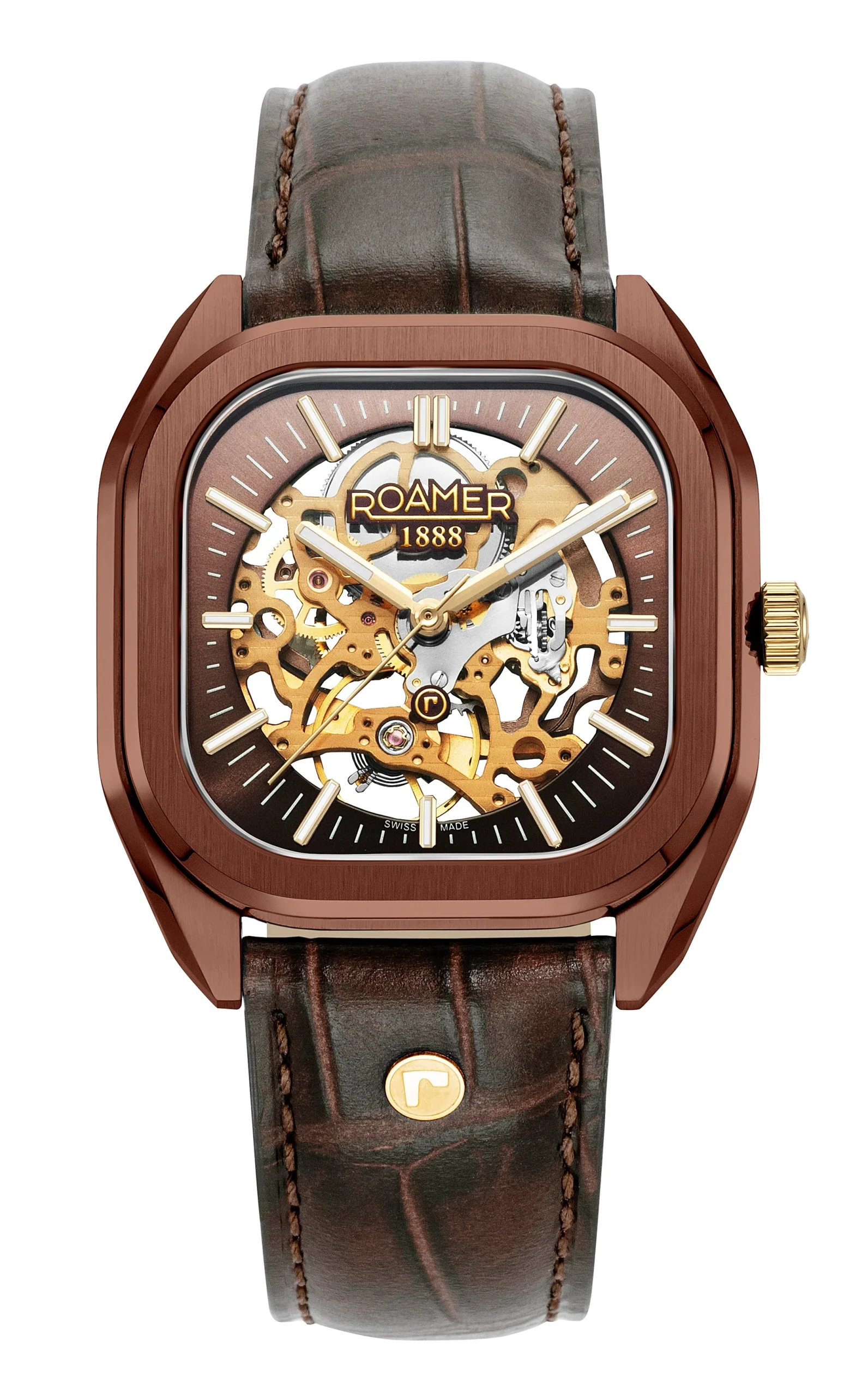 Roamer Mechano mens skeleton watch Brown and Gold 985986 43 65 20 - Image 2