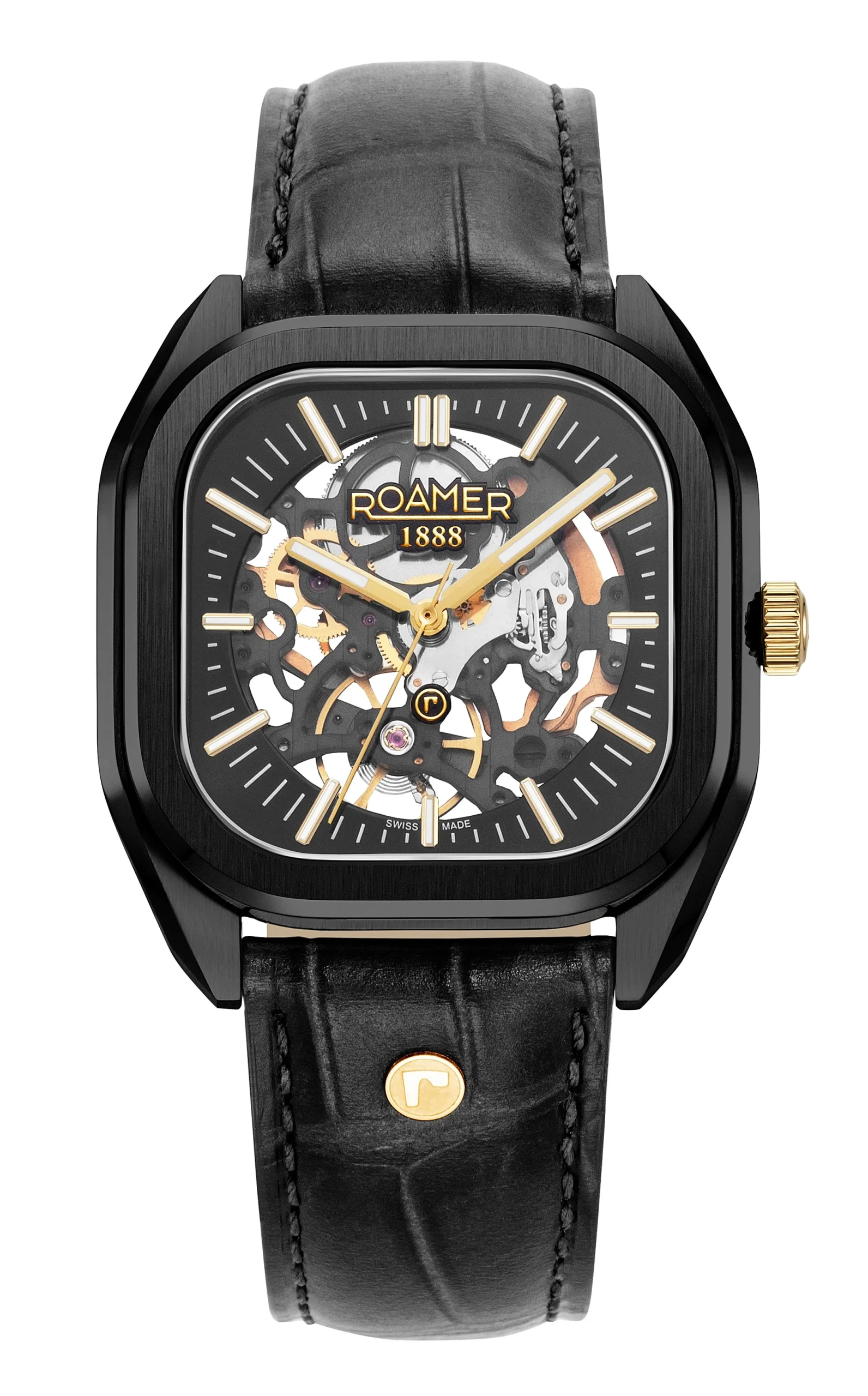 Roamer Mechano mens skeleton watch Black and Gold 985986 45 85 20 - Image 3