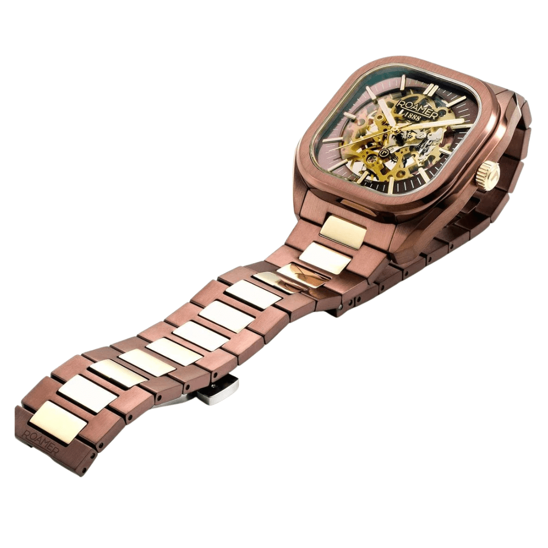 Roamer Mechano mens skeleton watch Brown and Gold 985986 43 65 20 - Image 3