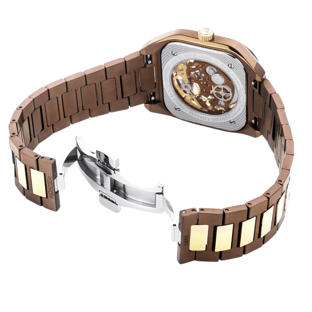 Roamer Mechano mens skeleton watch Brown and Gold 985986 43 65 20 - Image 4