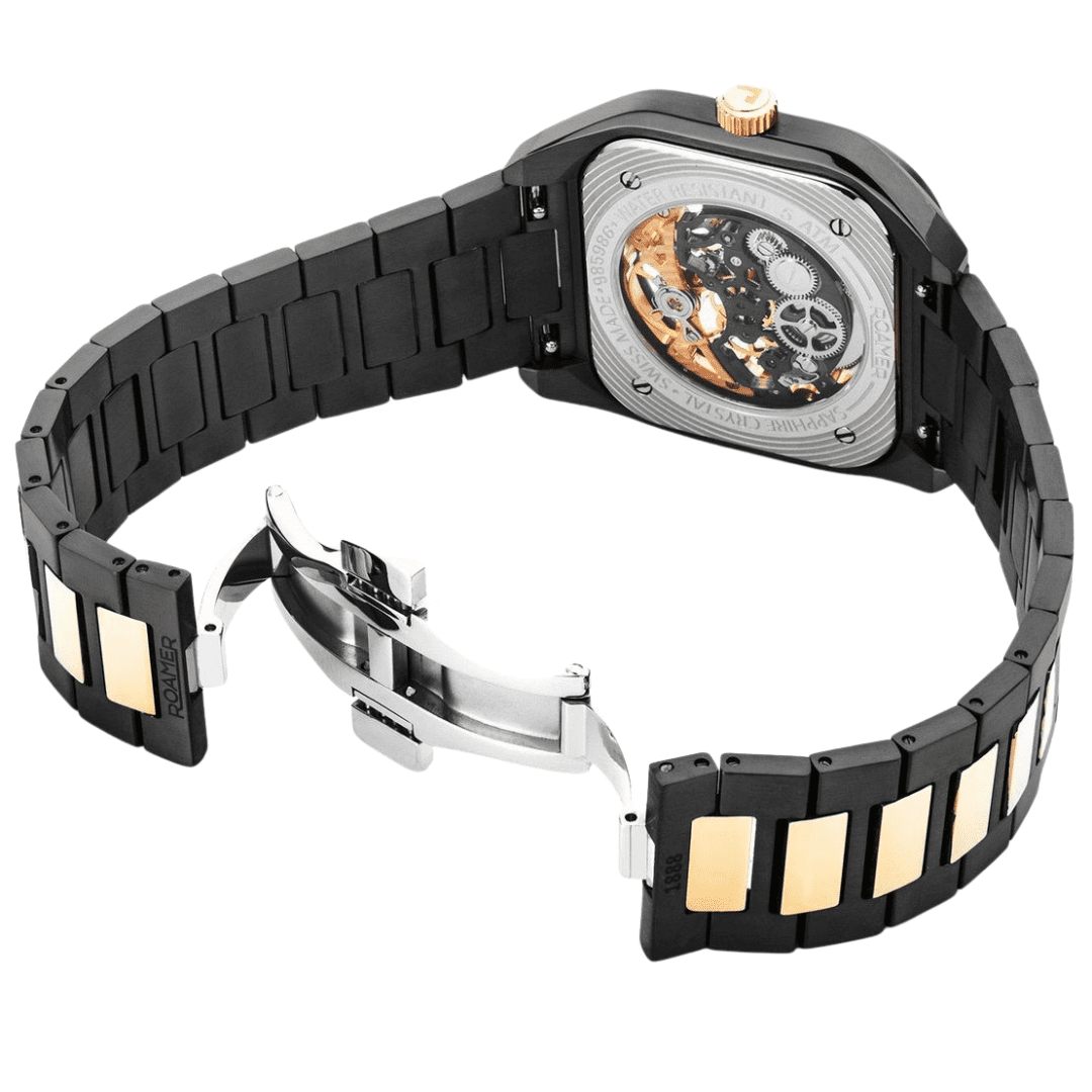 Roamer Mechano mens skeleton watch Black and Gold 985986 45 85 20 - Image 4