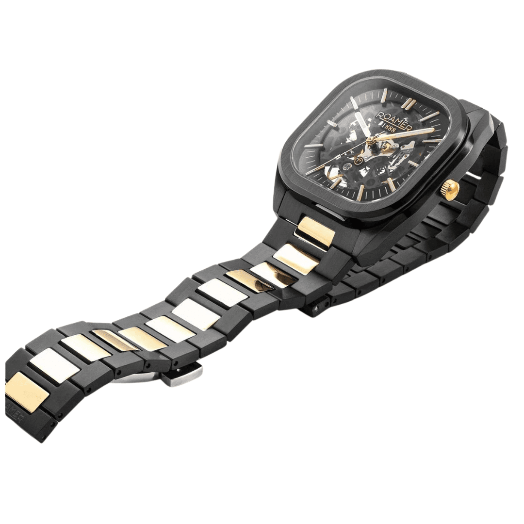 Roamer Mechano mens skeleton watch Black and Gold 985986 45 85 20 - Image 2