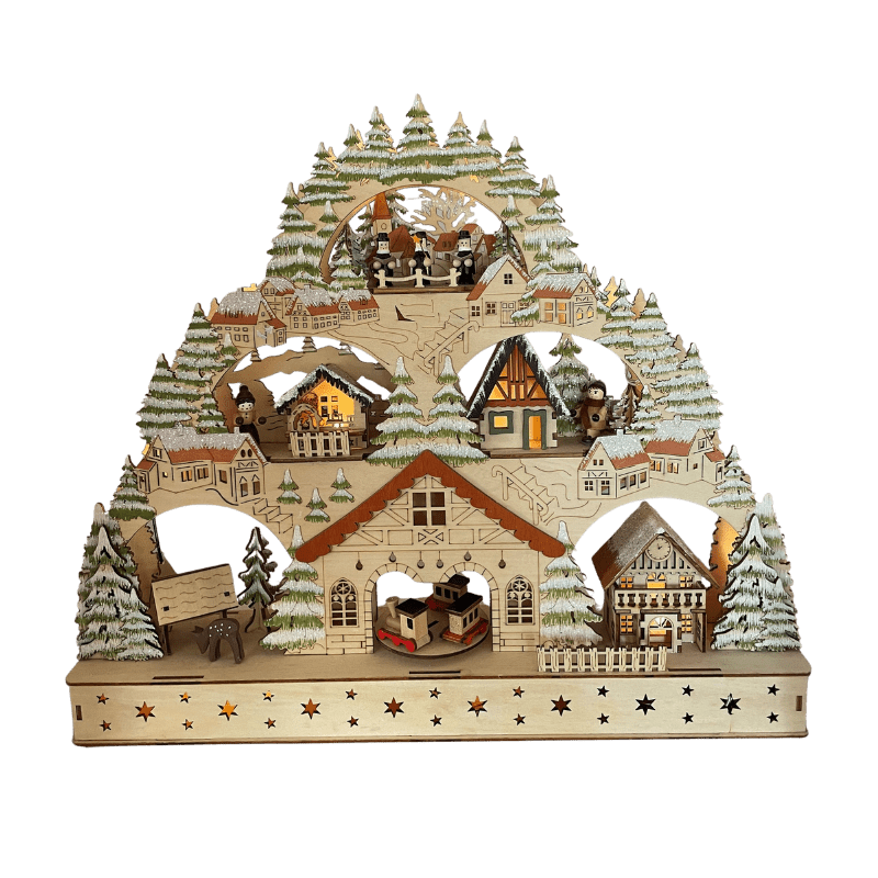 Wooden Village Light Scene with Moving Train - 990010