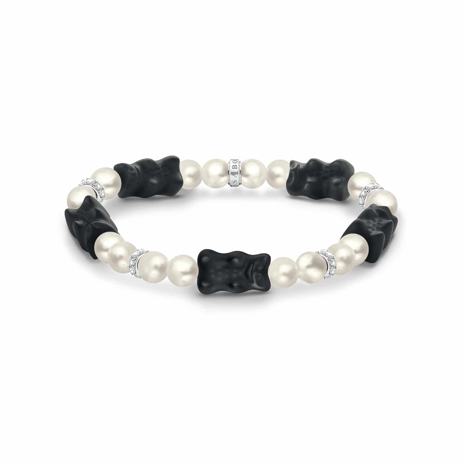 Pearl Bracelet with Black Goldbears