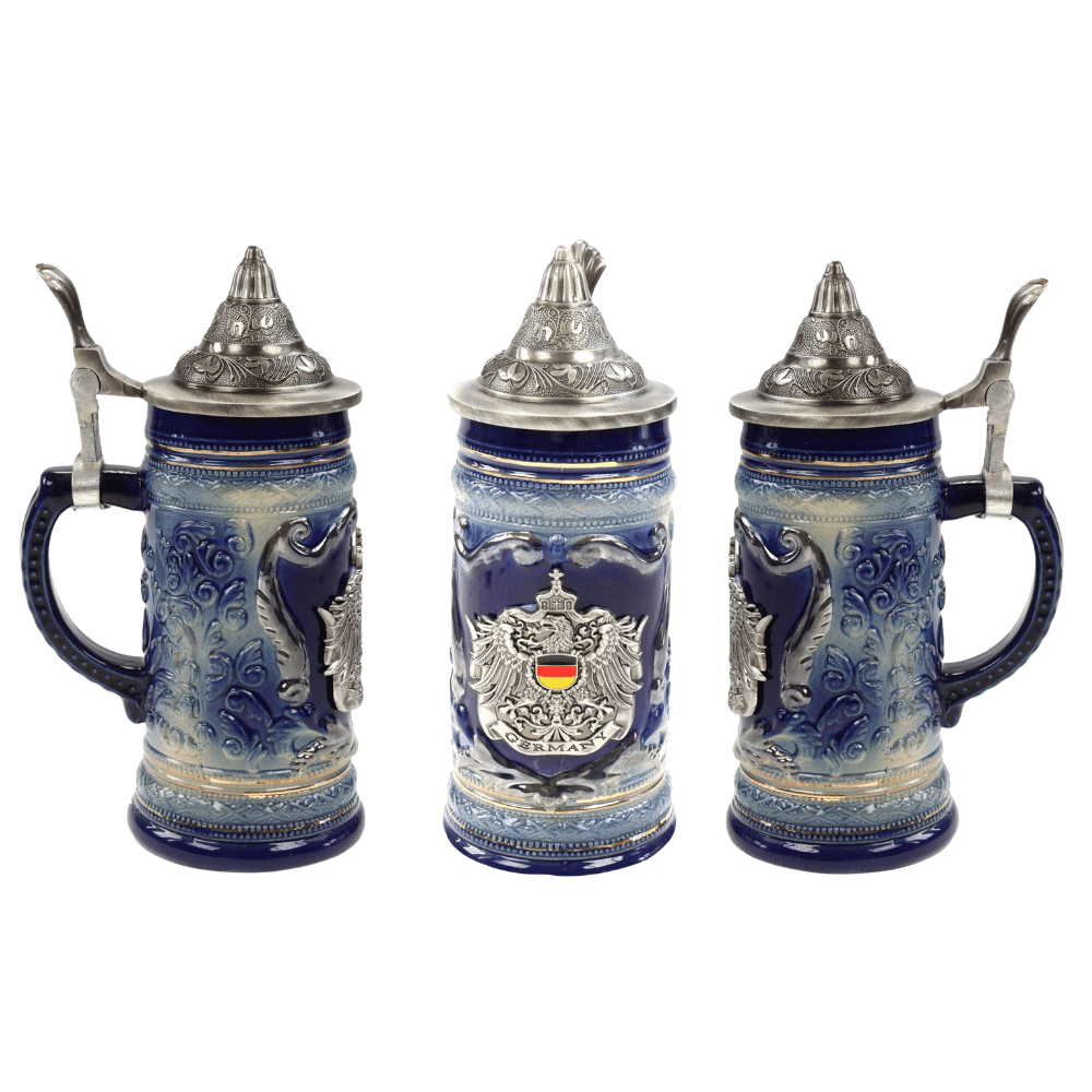 Germany Blue Mini Beer Stein 0.05L with Metal Crest