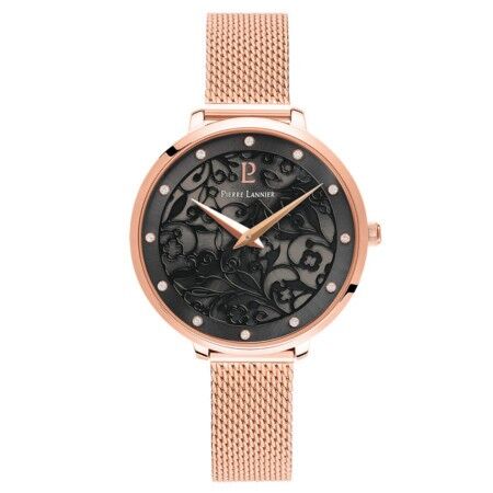 Pierre Lannier Women's Eolia Watch Black Dial with Rose Gold Strap - 039L938