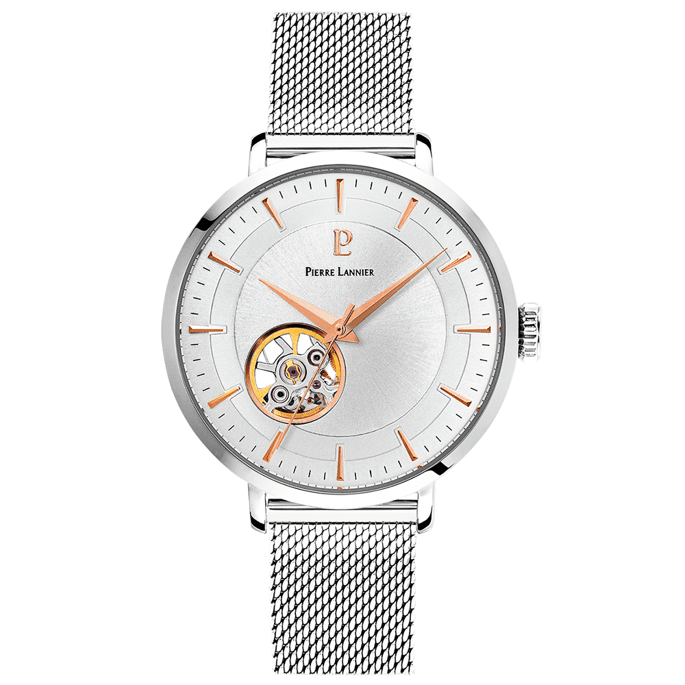 Pierre Lannier Women's Automatic Open Heart Silver Mesh - 306F628