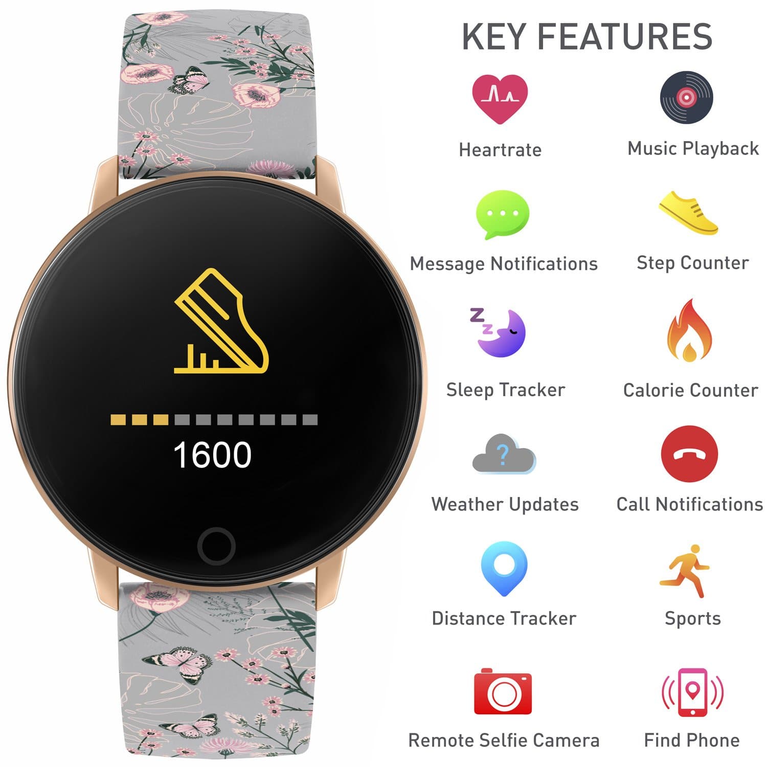 Reflex Active Series 5 Grey Floral Silicone Smart Watch - RA05-2064 - Image 2