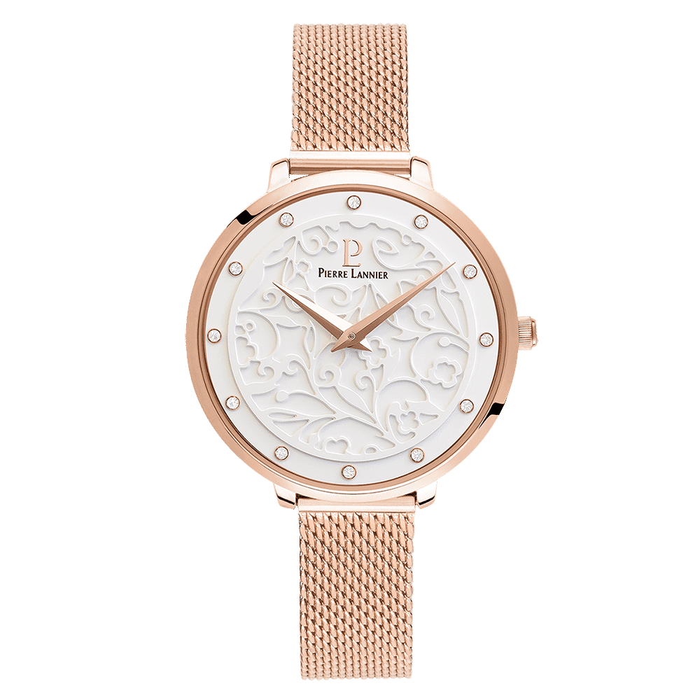Pierre Lannier Women's Eolia Watch White Dial with Rose Gold Strap - 039L908