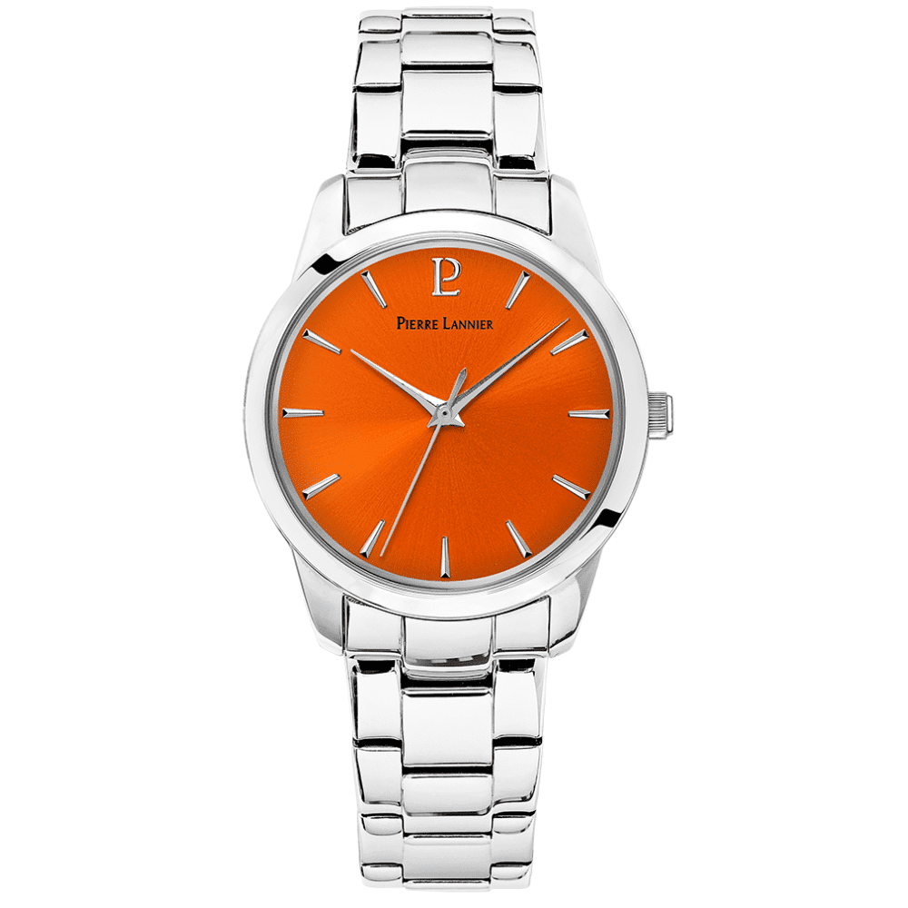 Ladies Set Roxane Orange Dial Silver Steel Strap - Image 2