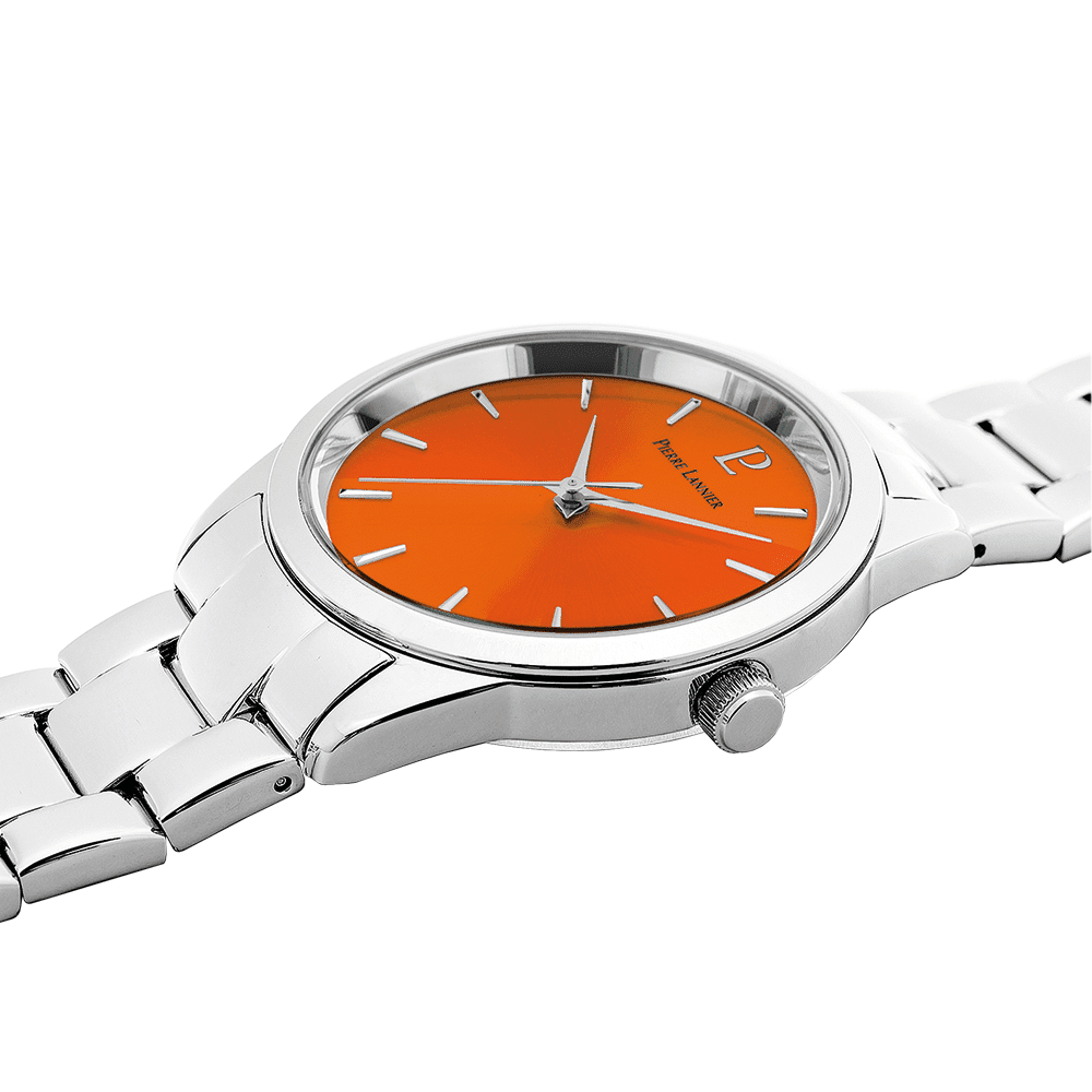 Ladies Set Roxane Orange Dial Silver Steel Strap - Image 3
