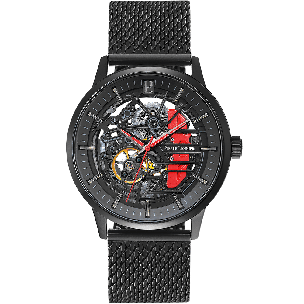 Caliper with black and red dial and milanese strap - 338A439
