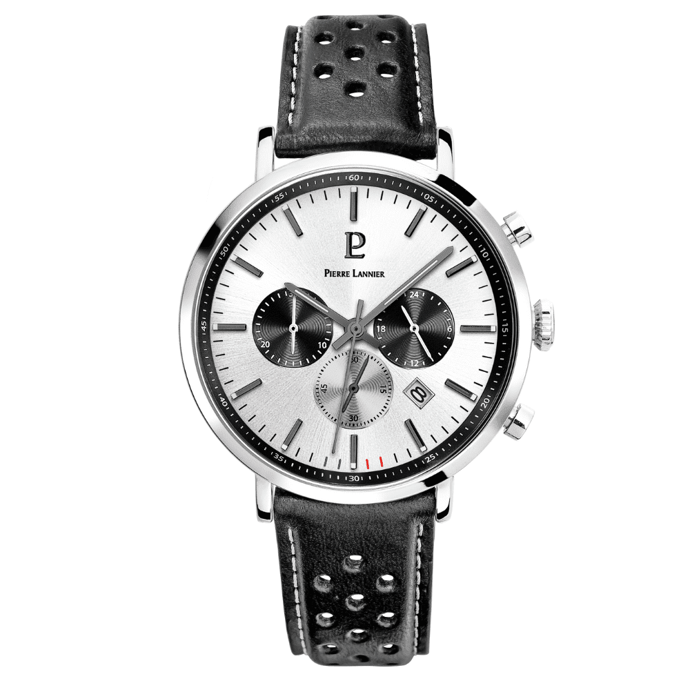 Baron with white dial and black leather strap - 219G123