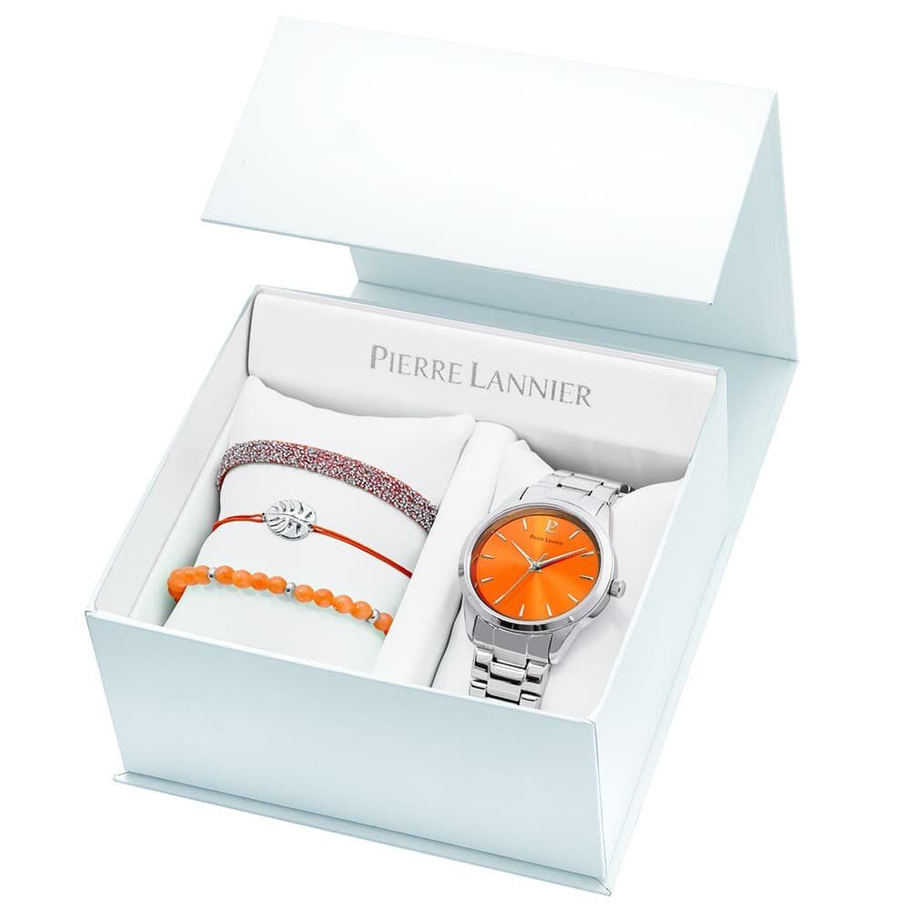 Ladies Set Roxane Orange Dial Silver Steel Strap