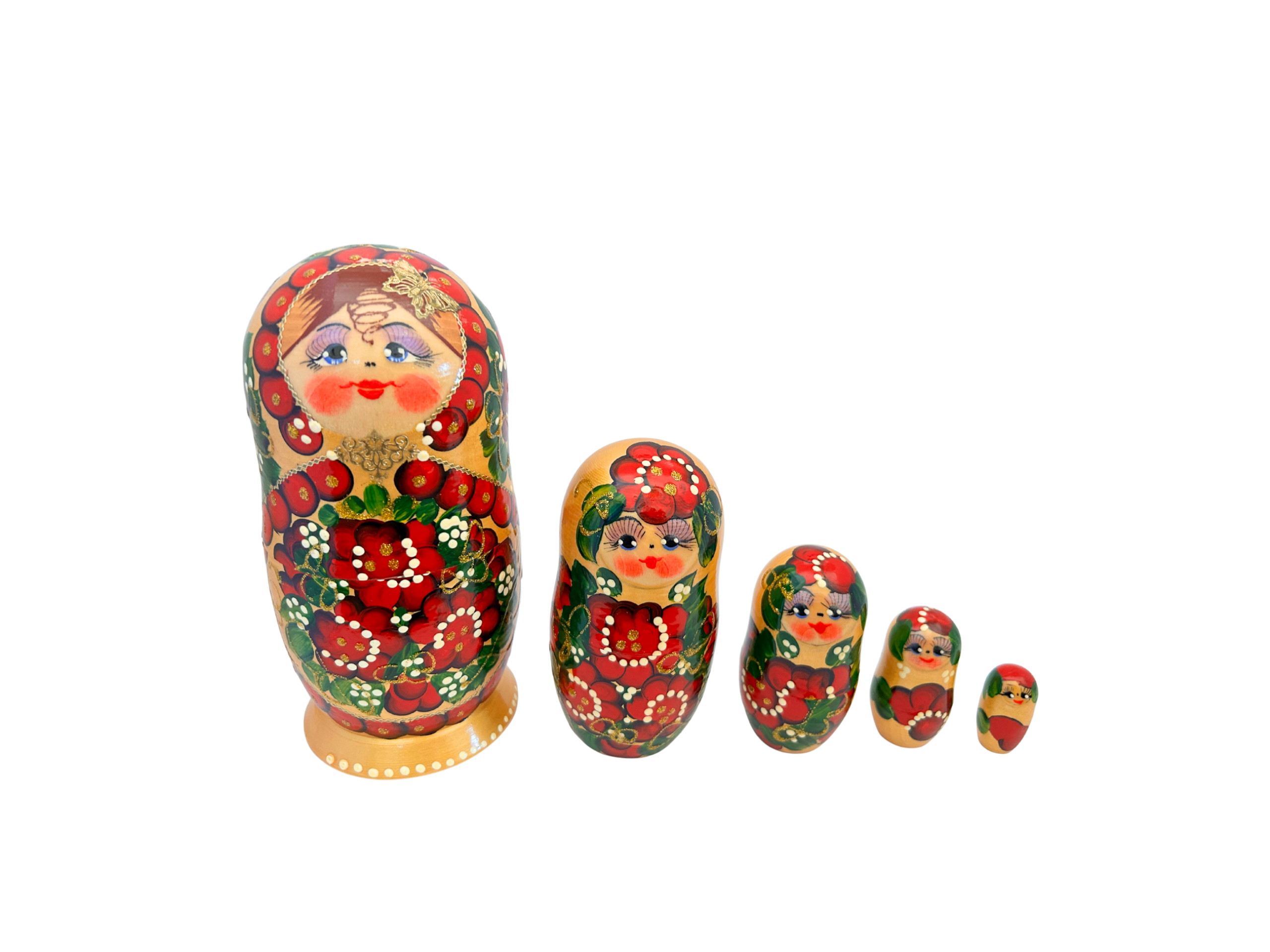 Artistic floral red with gold butterfly (5 set large 19cm)