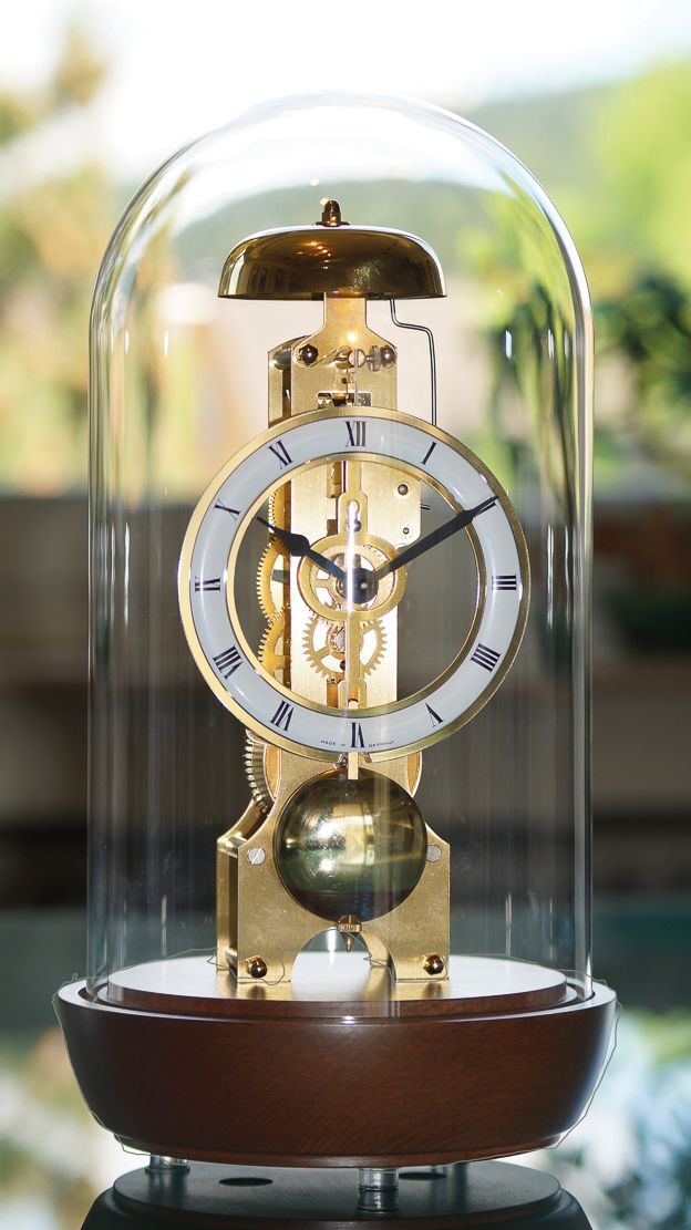 Walnut and brass skeleton mantle clock - Image 2