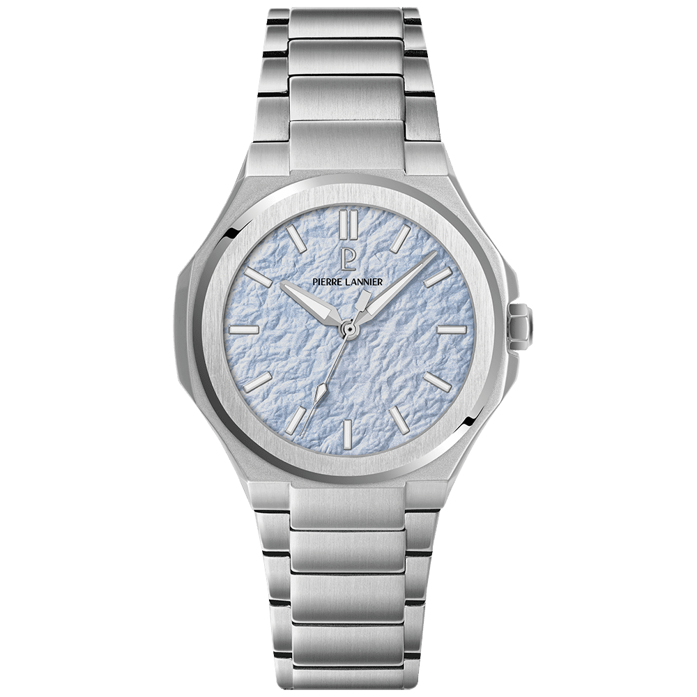 Pierre Lannier Graphite Men's Quartz Watch, Ice Blue Dial, Silver Stainless Steel Strap 203G161